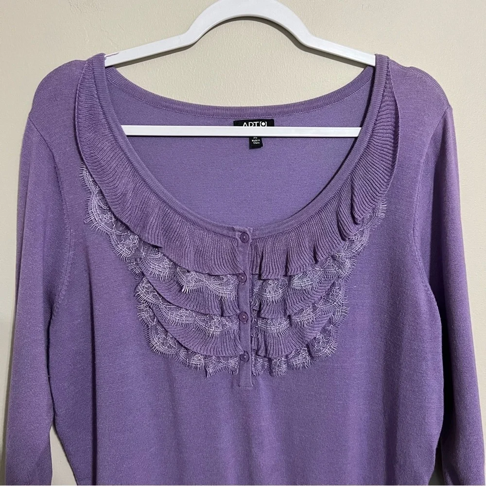 Apt 9 Purple Ruffles 3/4 Sleeve Knit Sweater size XL